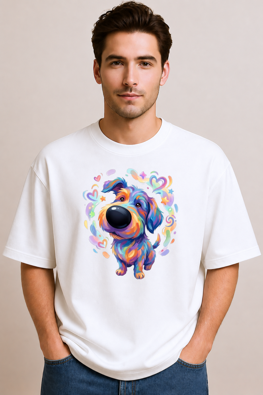 Rainbow Snout Pup | Unisex Oversized T-Shirt