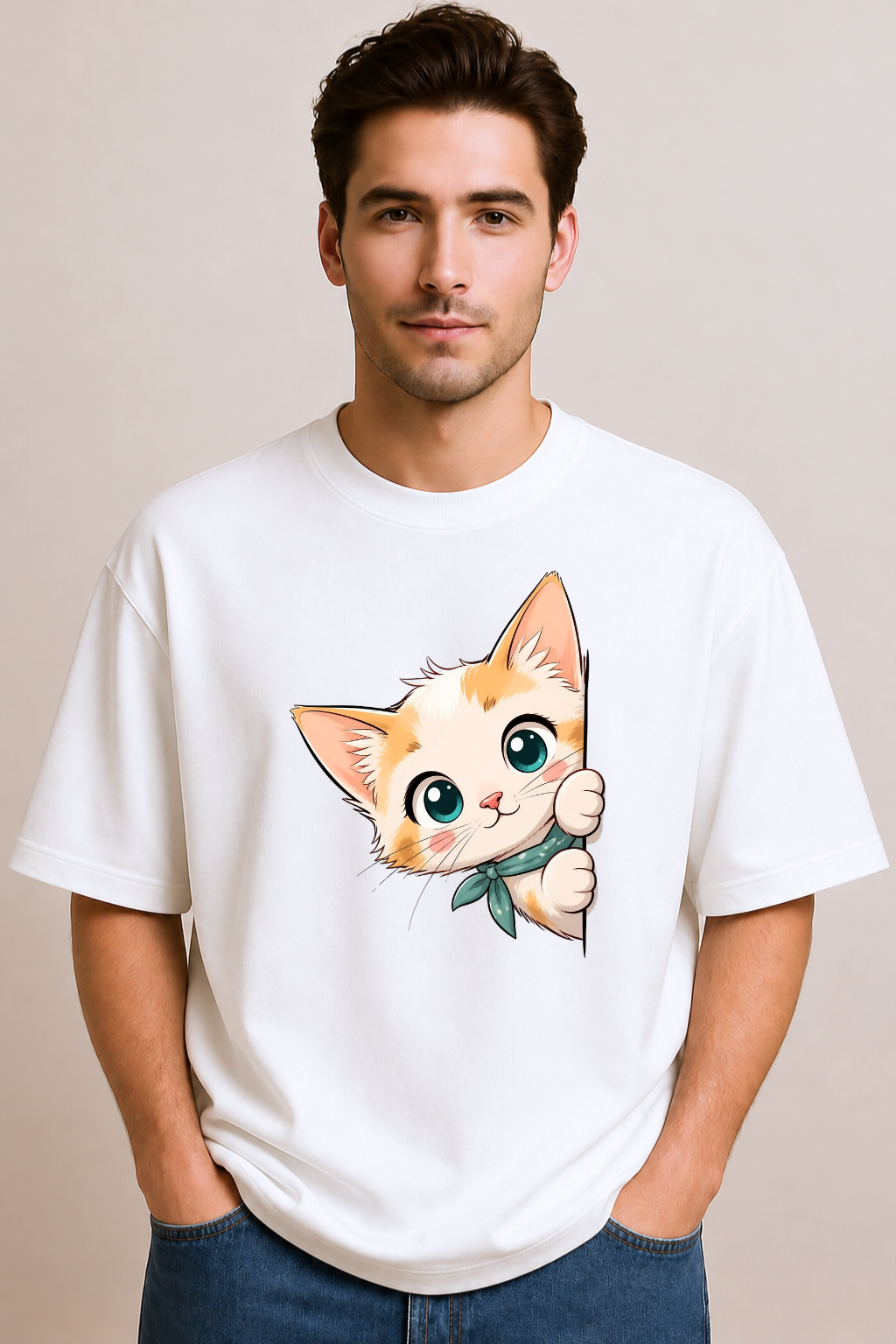 Peek-A-Boo Kitty | Unisex Oversized T-Shirt
