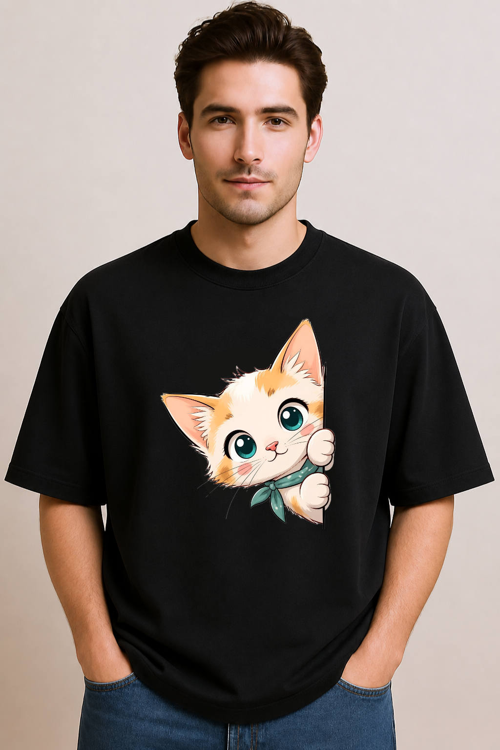 Peek-A-Boo Kitty | Unisex Oversized T-Shirt