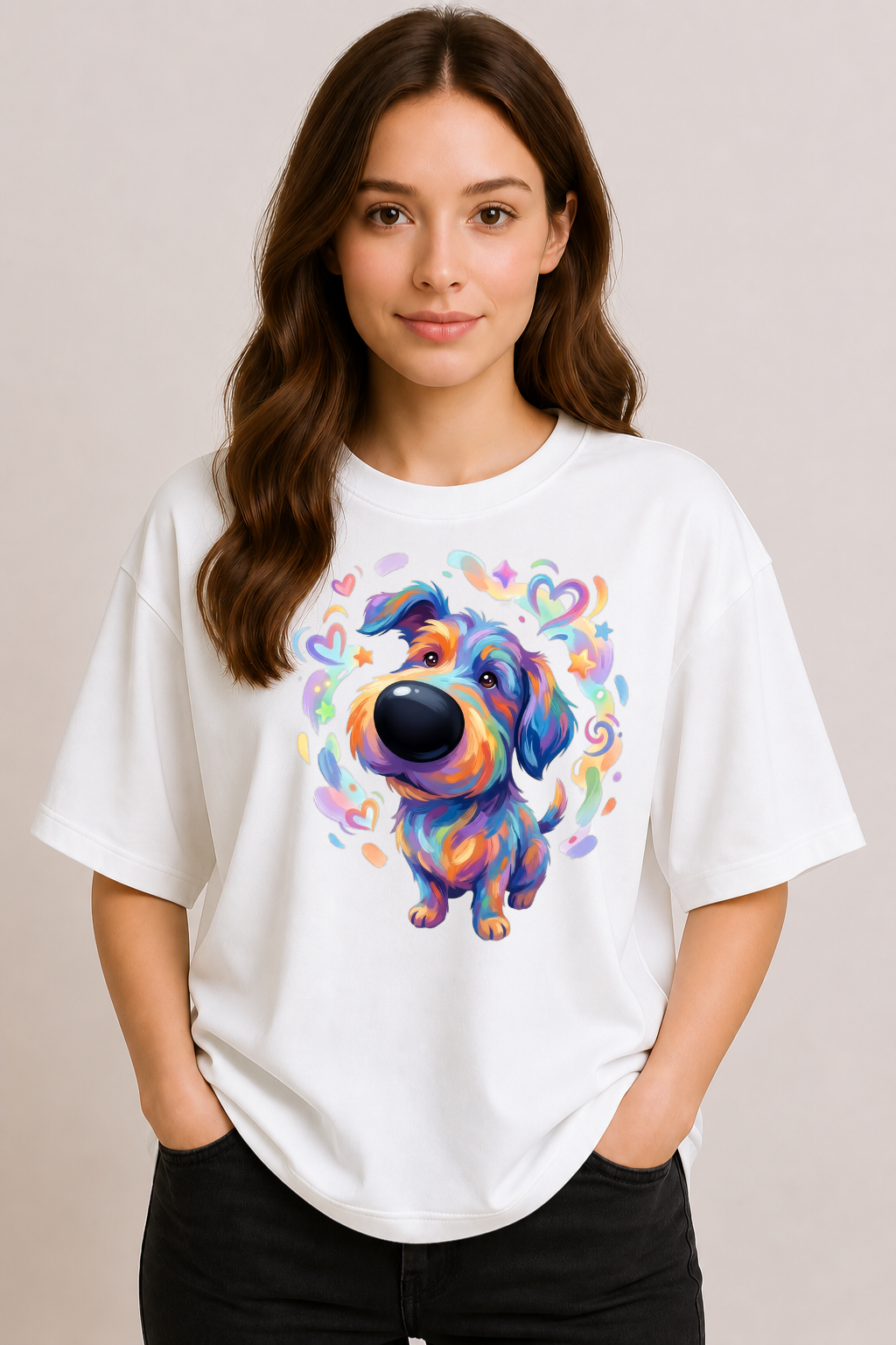Rainbow Snout Pup | Unisex Oversized T-Shirt