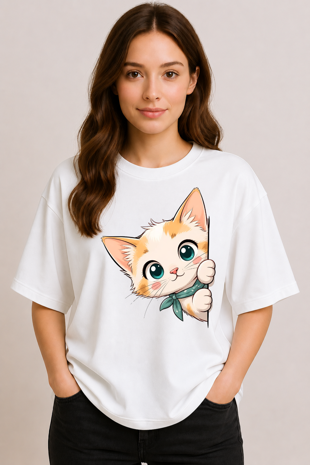 Peek-A-Boo Kitty | Unisex Oversized T-Shirt
