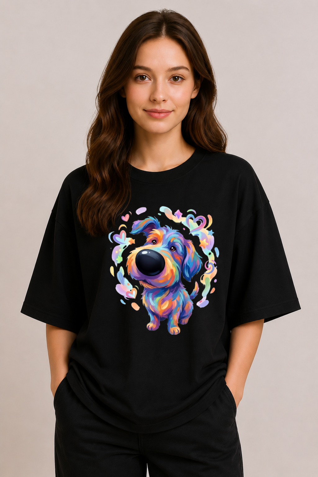Rainbow Snout Pup | Unisex Oversized T-Shirt