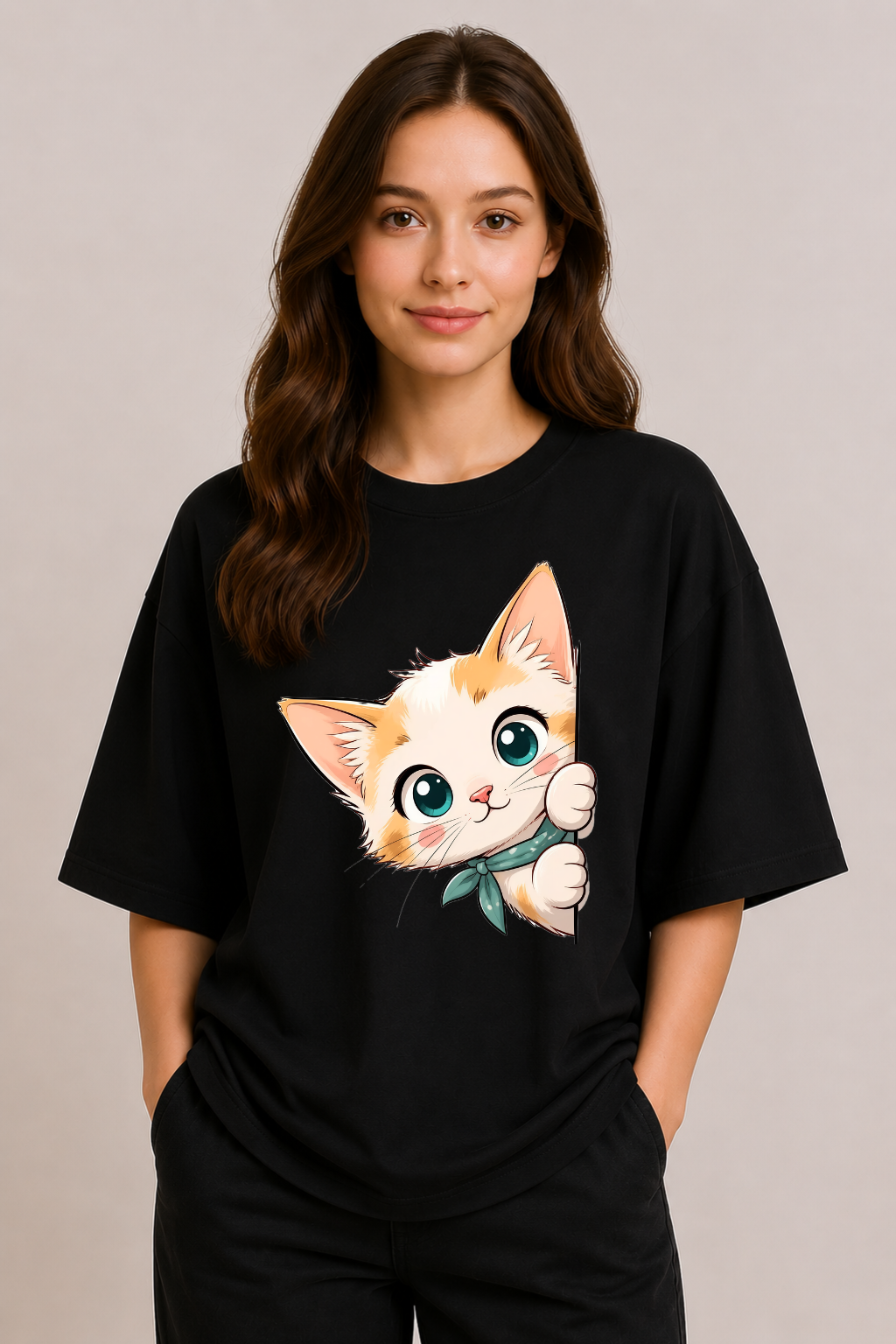 Peek-A-Boo Kitty | Unisex Oversized T-Shirt