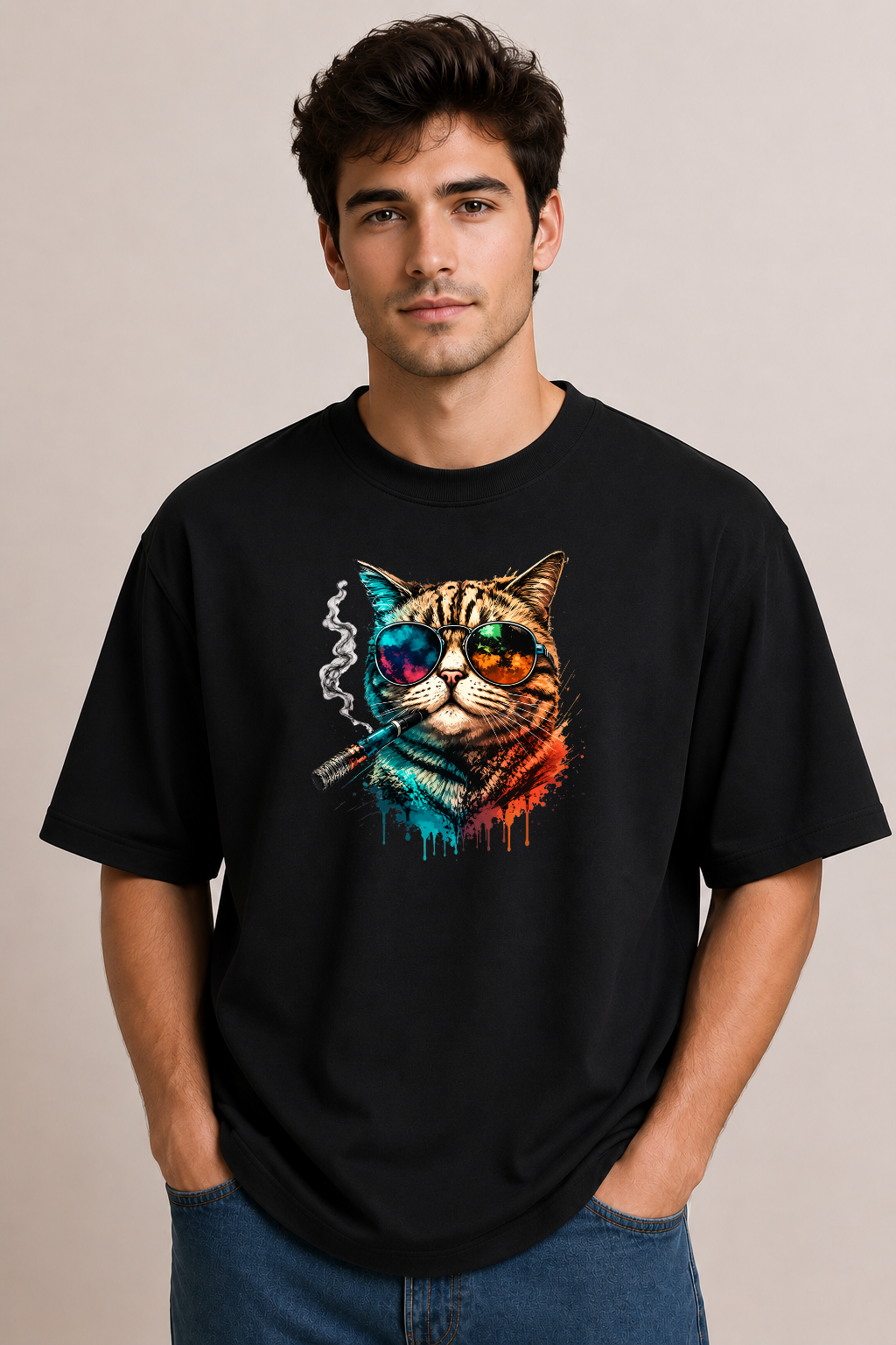 Neon Rebel Cat | Unisex Oversized T-Shirt