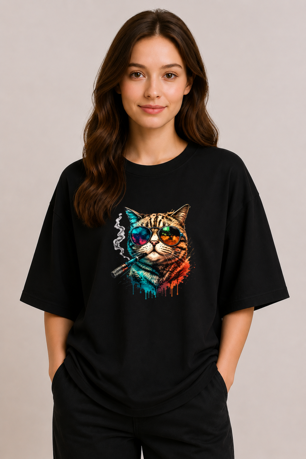 Neon Rebel Cat | Unisex Oversized T-Shirt