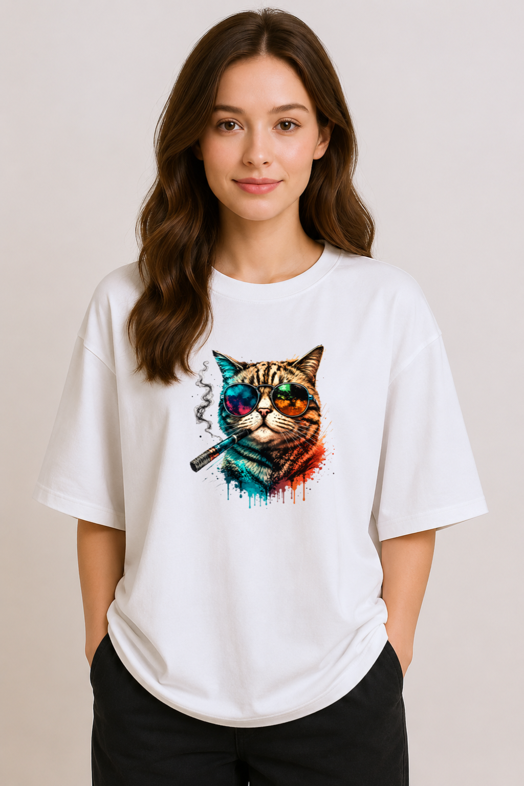 Neon Rebel Cat | Unisex Oversized T-Shirt