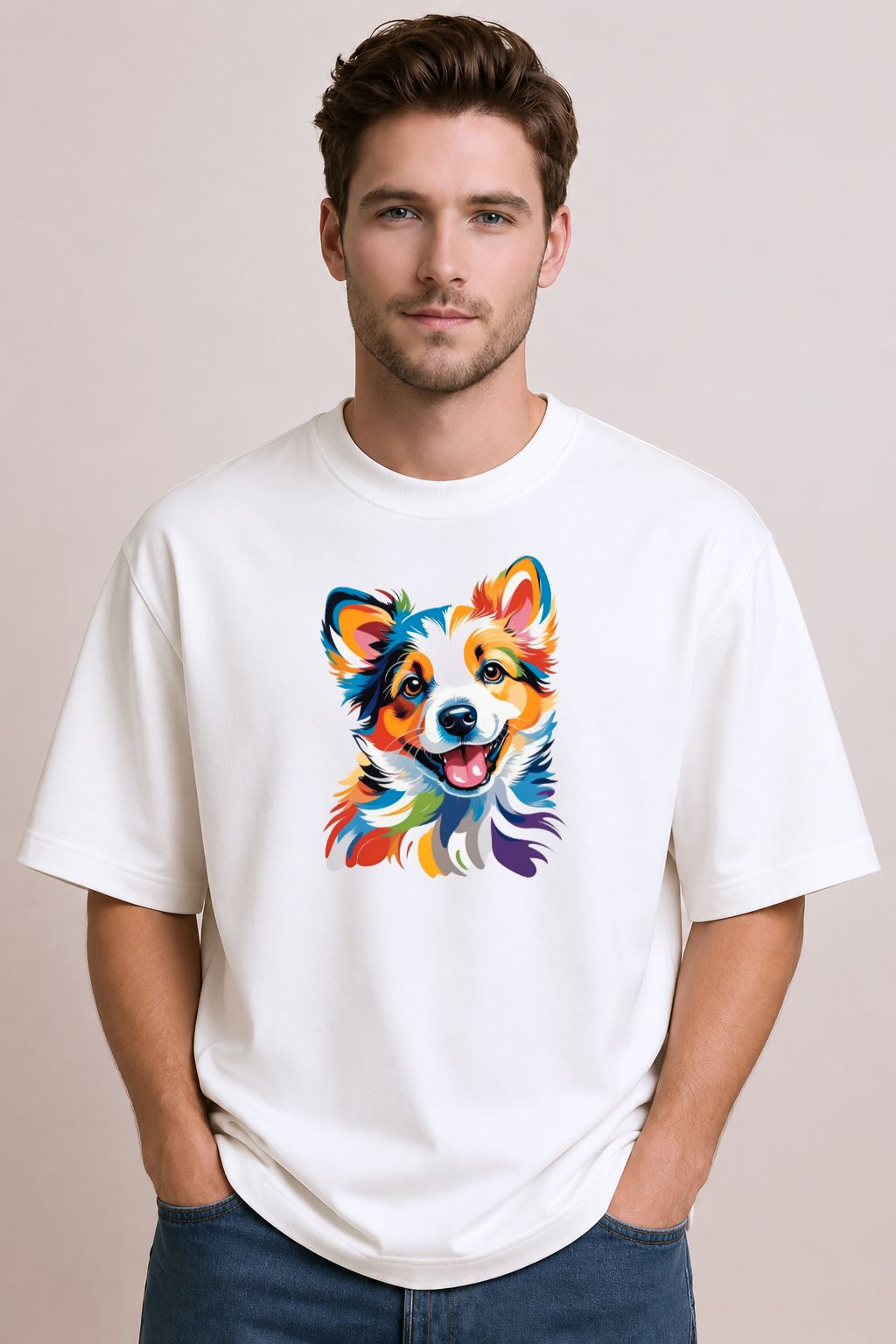 Color Burst Corgi | Unisex Oversized T-Shirt