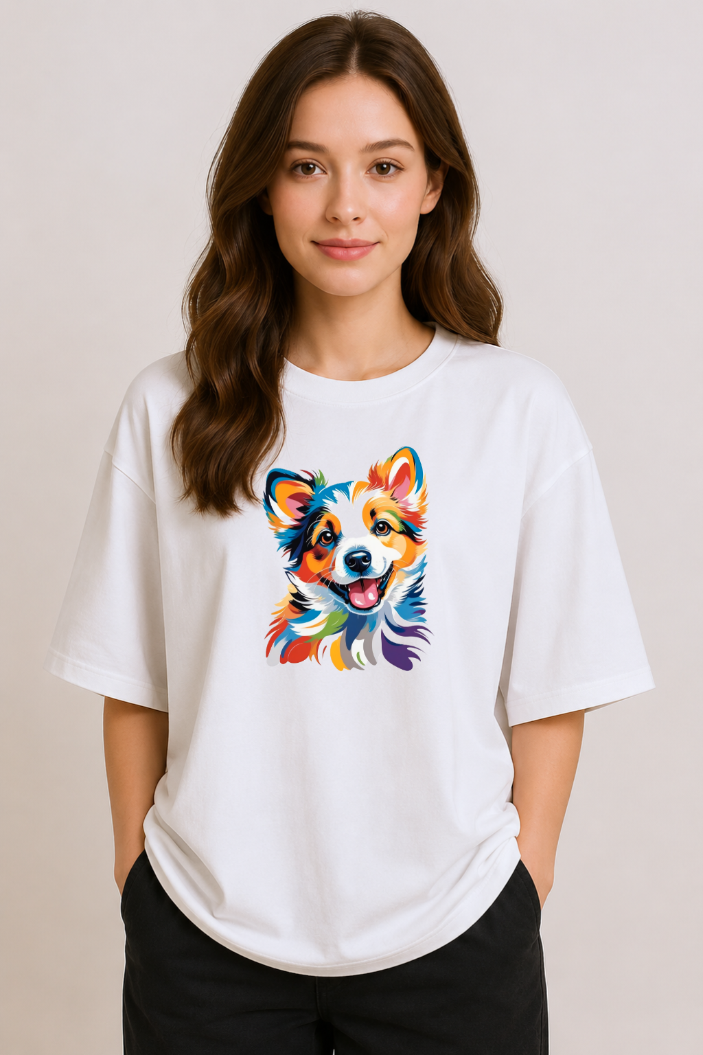 Color Burst Corgi | Unisex Oversized T-Shirt