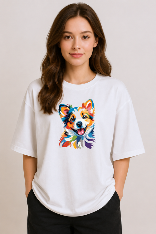 Color Burst Corgi | Unisex Oversized T-Shirt